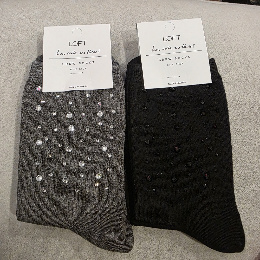 LOFT Gray and Black Sparkle Crew Socks